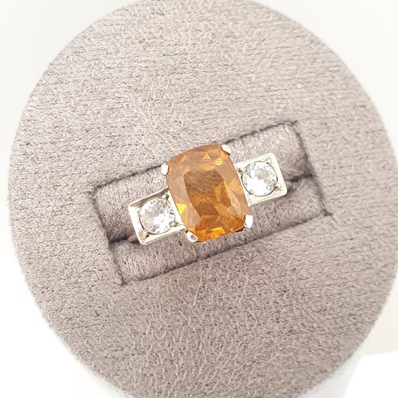 Antique Spessartite Garnet Solid Silver Ring Whit… - image 2