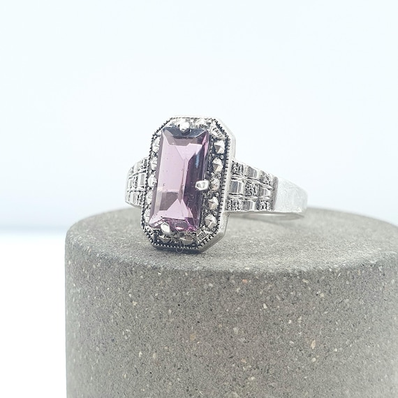 Antique Solid Silver Amethyst Paste Ring Rectagul… - image 4
