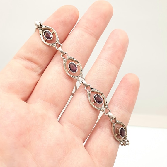 Antique Solid Silver Amethyst Paste & Seed Pearl … - image 3