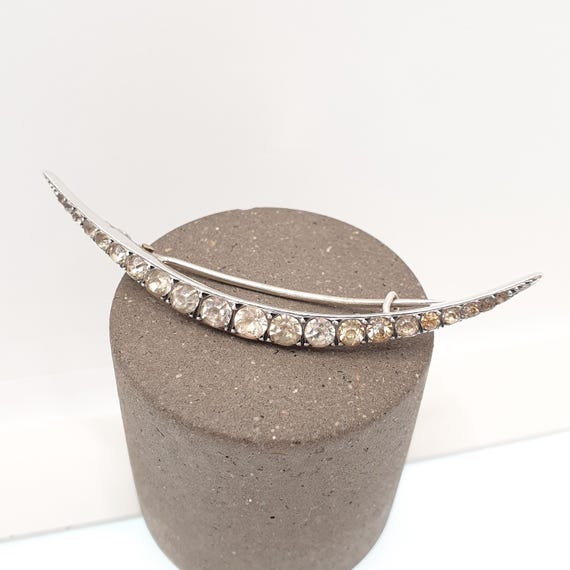 Antique Solid Silver Diamond Paste Crescent Moon … - image 3