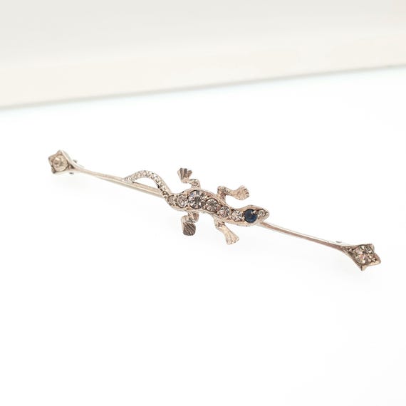 Antique Solid Silver Lizard Brooch Diamond Paste … - image 3