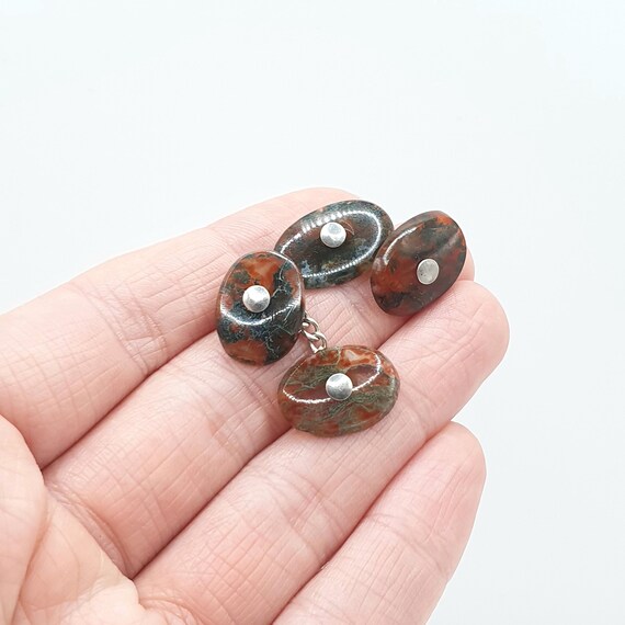 Antique Victorian Moss Agate Solid Silver Cuff Li… - image 3