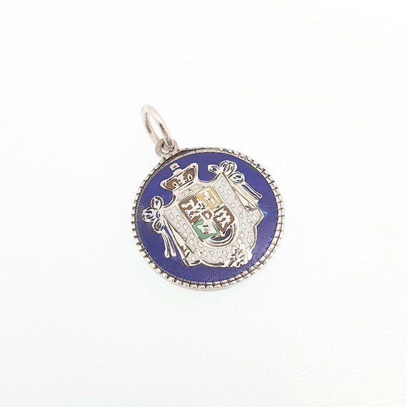 Antique Solid Silver Enamel Crest Charm Pendant C… - image 2
