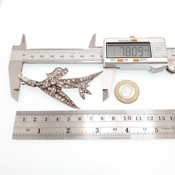 Antique Diamond Paste Solid Silver Brooch Pin Lea… - image 10