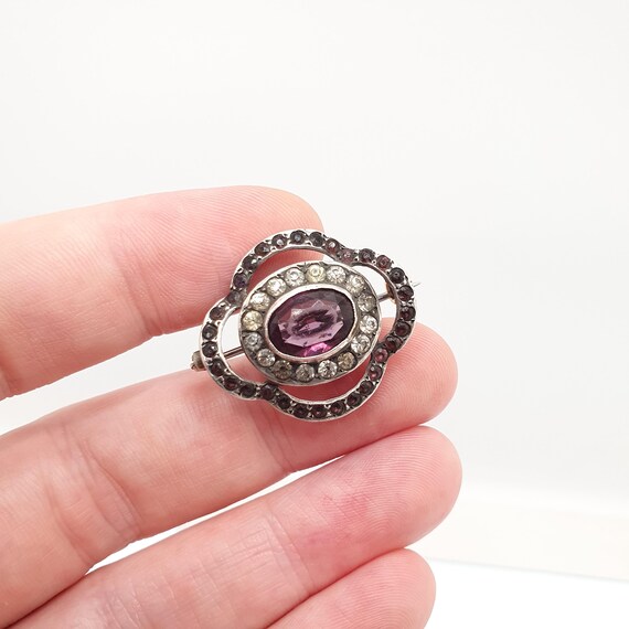 Antique Solid Silver Amethyst Paste Brooch Victor… - image 3