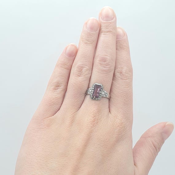 Antique Solid Silver Amethyst Paste Ring Rectagul… - image 3