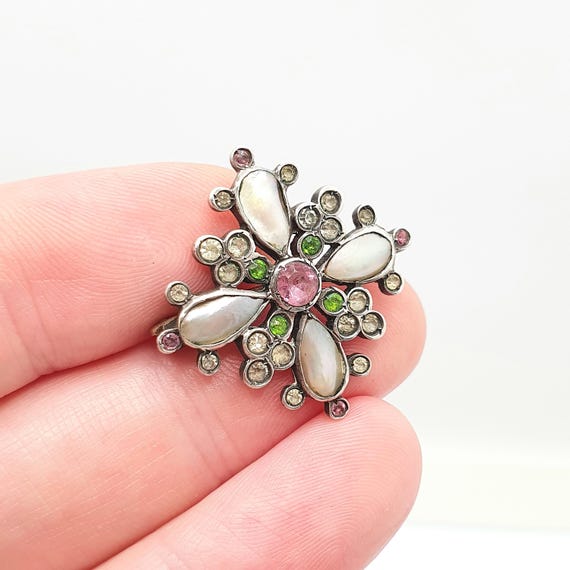 Antique Victorian Solid Silver Paste Brooch Pink … - image 1