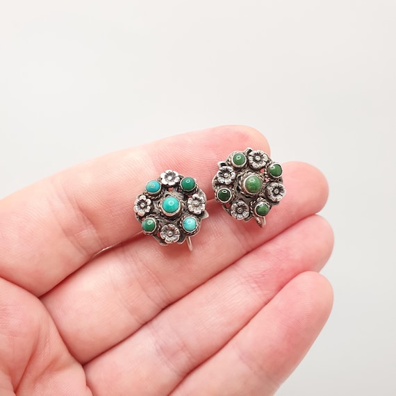 Antique Solid Silver Turquoise Earrings Victorian… - image 4