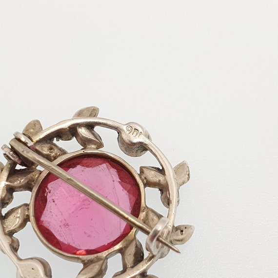 Antique Victorian Solid Silver Pink Paste Brooch … - image 5