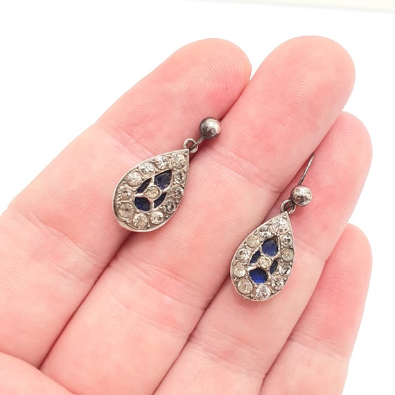 Antique Victorian Solid Silver Paste Earrings Bri… - image 2