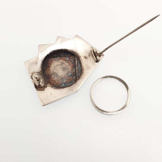 Antique Solid Silver Playing Card Brooch Bird Vic… - image 5