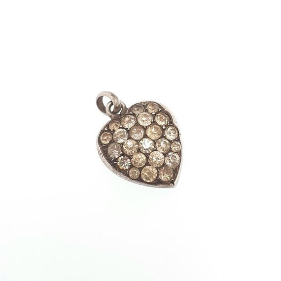 Antique Solid Silver Diamond Paste Heart Pendant … - image 2