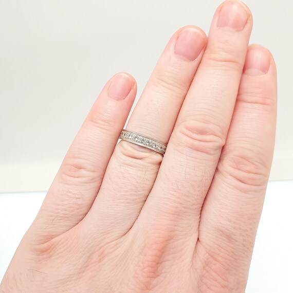Antique Solid Silver Eternity Ring White Spinel G… - image 4