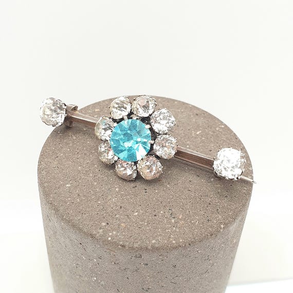 Antique Solid Silver Aquamarine Paste Brooch Vict… - image 3