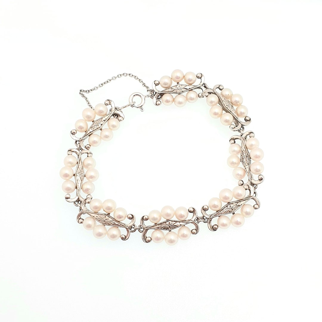 Vintage MIKIMOTO Pearl Bracelet Sterling Silver Cultured