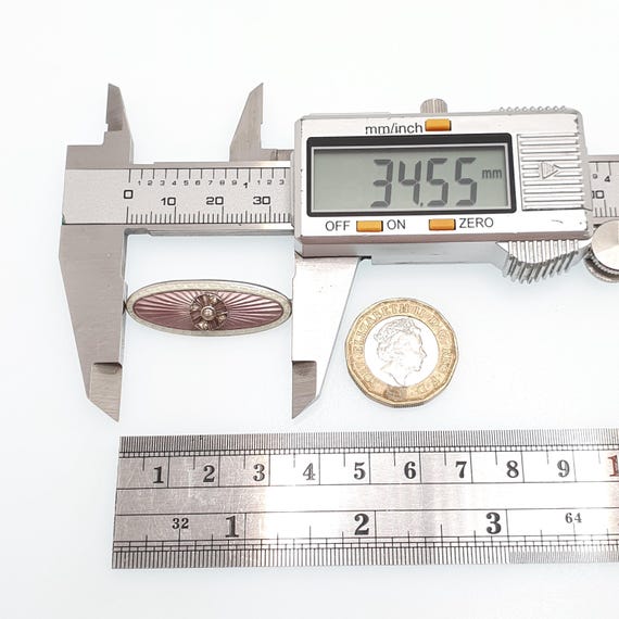 Antique Solid Silver Diamond Paste Enamel Brooch … - image 8