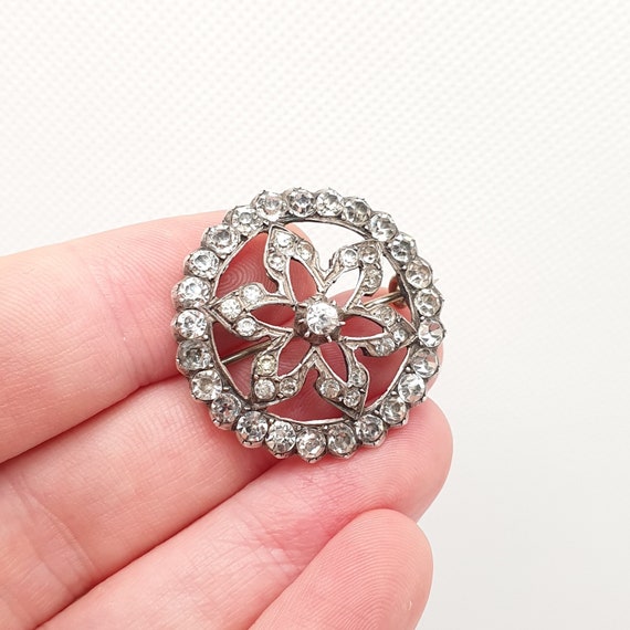 Antique Georgian Paste Solid Silver Star Brooch O… - image 1