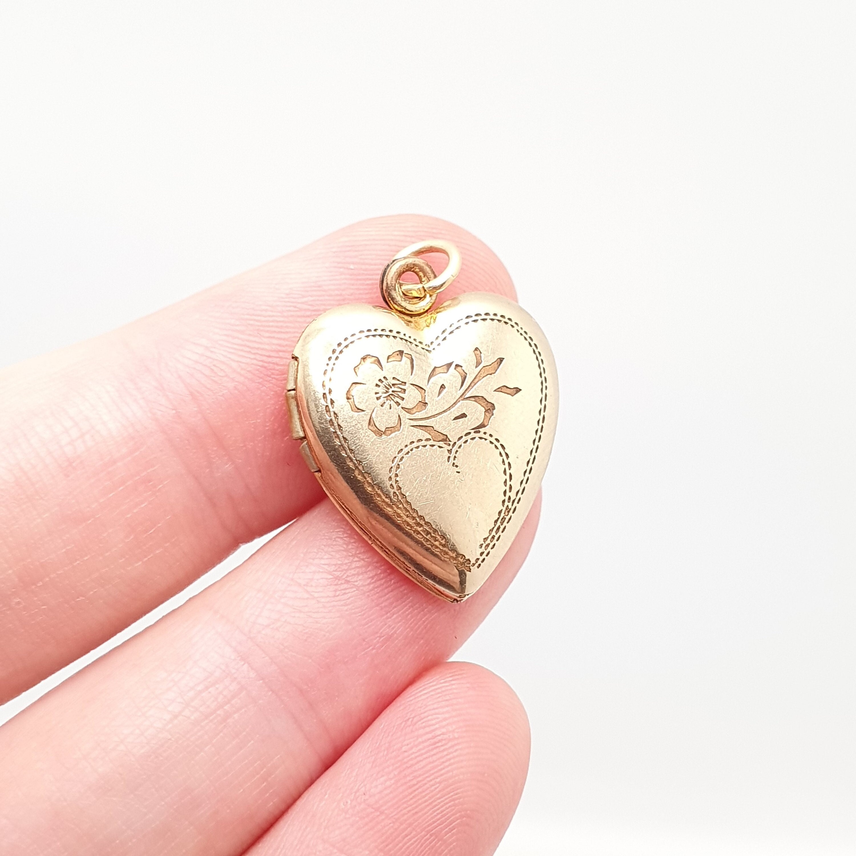 Vintage Vargas 10kt Rolled Gold Heart Locket Sterling Silver Trim