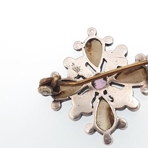 Antique Victorian Solid Silver Paste Brooch Pink … - image 7