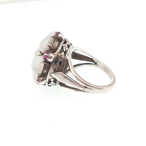Antique Solid Silver Moonstone Ring Ruby Cluster … - image 7