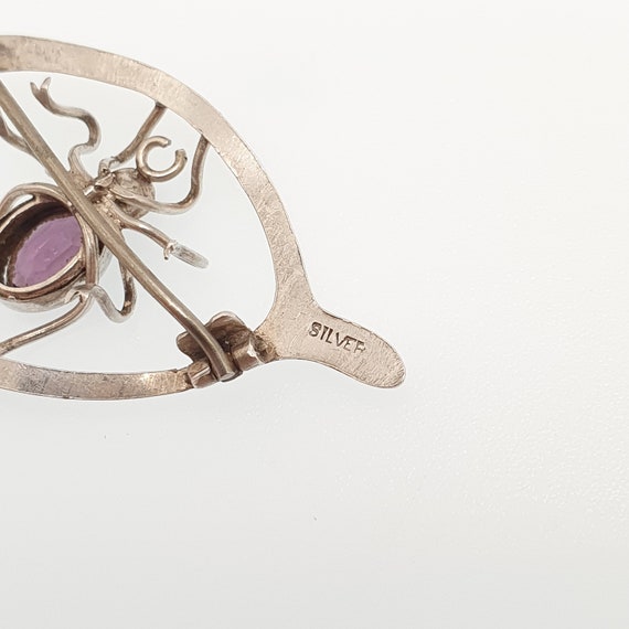 Antique Solid Silver Spider Brooch Wishbone Ameth… - image 6