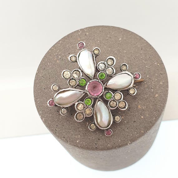 Antique Victorian Solid Silver Paste Brooch Pink … - image 4