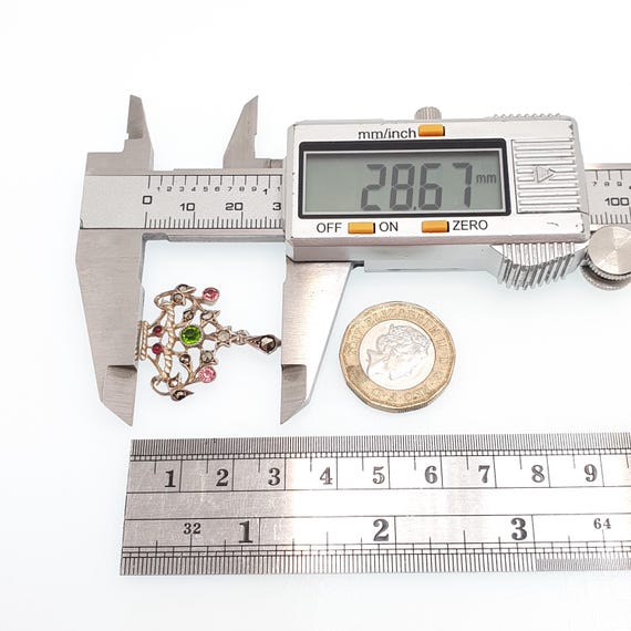 Antique Solid Silver Paste Flower Basket Pendant … - image 9