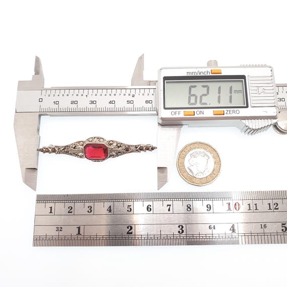 Antique Sterling Silver Ruby Paste Brooch Art Dec… - image 7