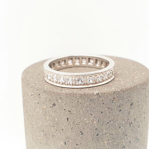 Antique Solid Silver Eternity Ring White Spinel G… - image 1
