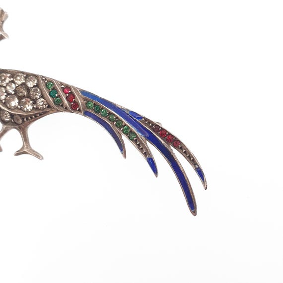 Antique Solid Silver Peacock Paste Brooch Enamel … - image 5