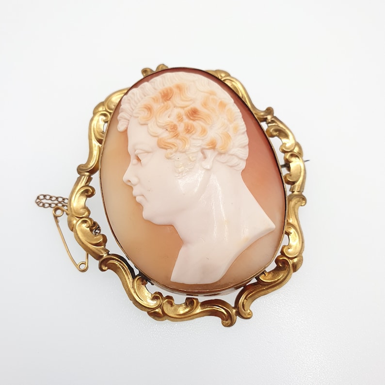 Antique Victorian Rare Unique Cameo Brooch Pin Man with Wort on Nose Large Pinchbeck Male Figure Big High Relief Vintage Jewelry Jewellery image 2
