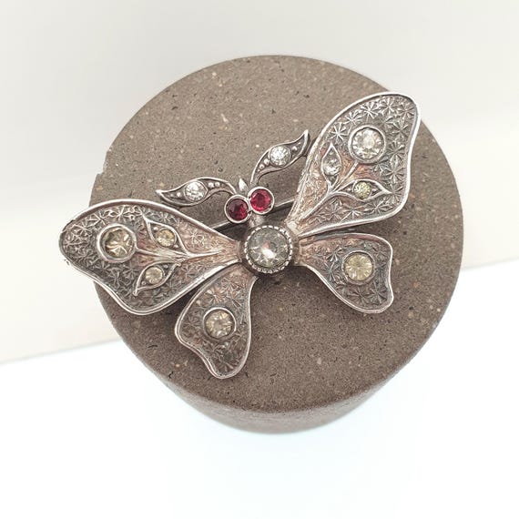 Antique Victorian Solid Silver Butterfly Brooch D… - image 3