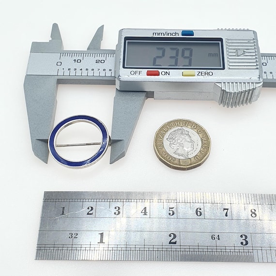 Antique Solid Silver Blue Enamel Circle Brooch Ed… - image 6