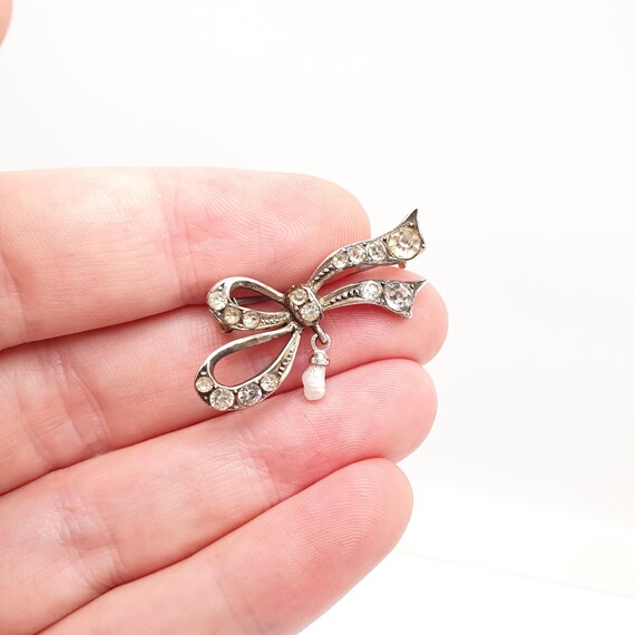 Antique Diamond Paste Solid Silver Bow Brooch Fre… - image 3