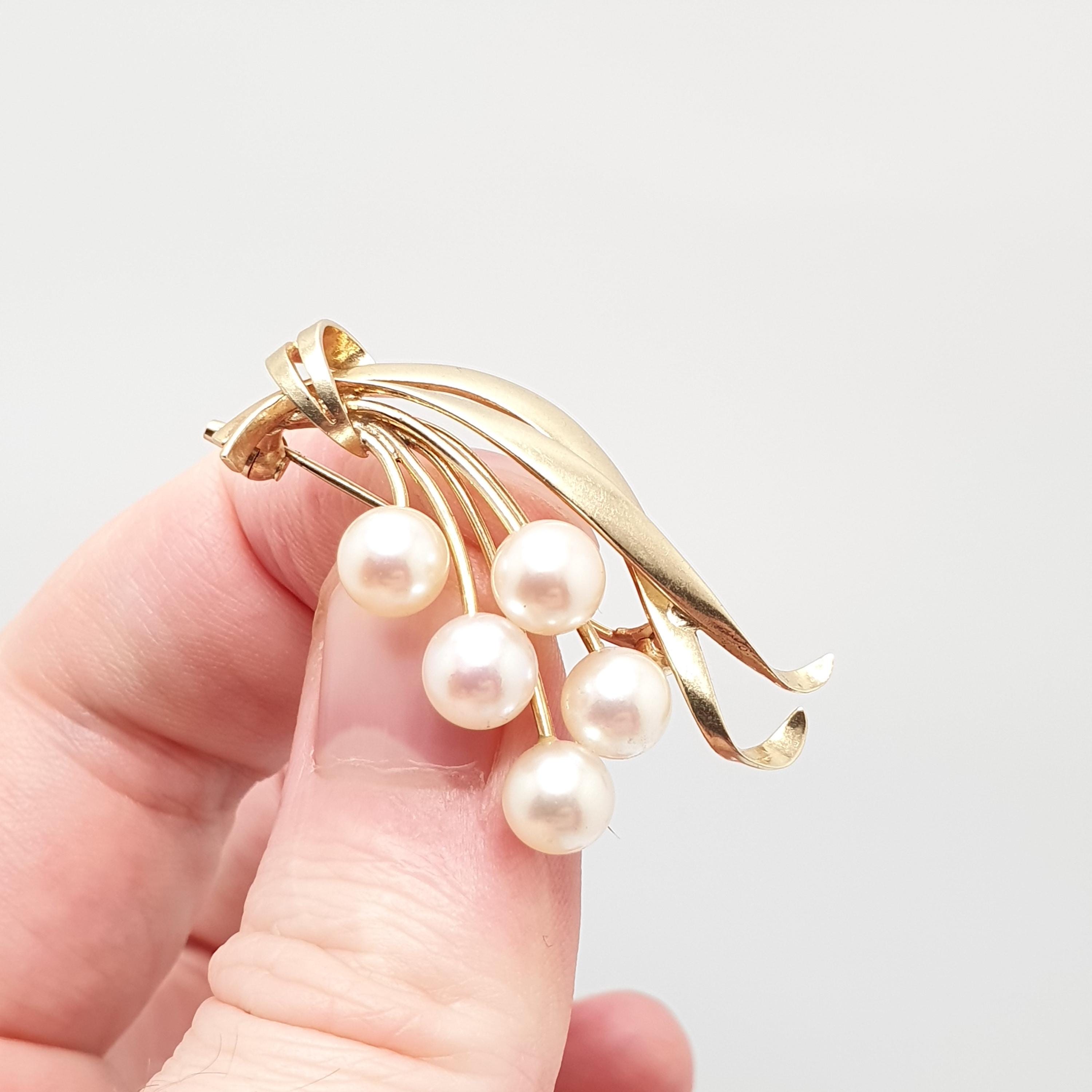 Vintage MIKIMOTO 14k Gold Pearl Brooch Pin Solid 14kt 585 Vintage MIKIMOTO 14k Gold Pearl Brooch Pin Solid 14kt 585