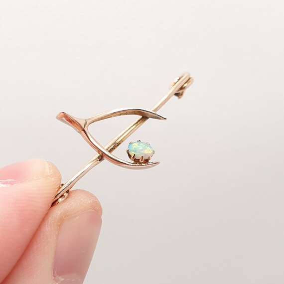 Antique Opal 9ct 9k Gold Wishbone Brooch Edwardia… - image 3