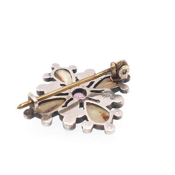 Antique Victorian Solid Silver Paste Brooch Pink … - image 8