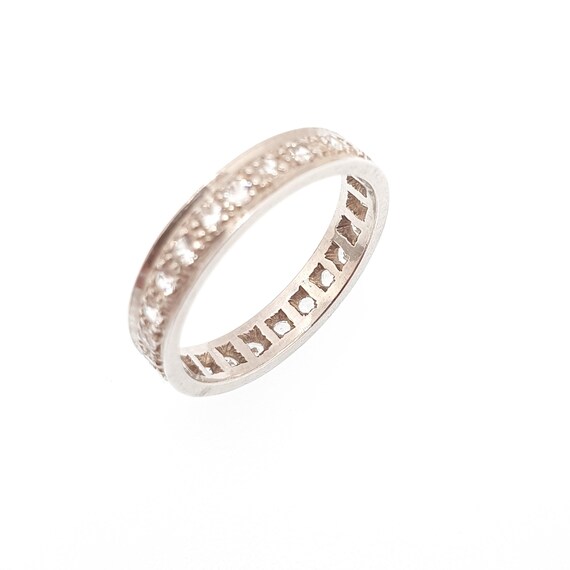 Antique Solid Silver Eternity Ring White Spinel G… - image 6