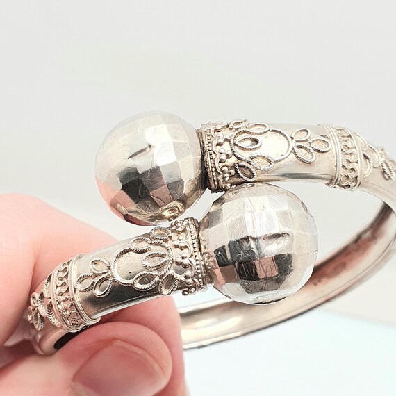 Antique Victorian Solid Silver Bypass Bangle Cros… - image 8