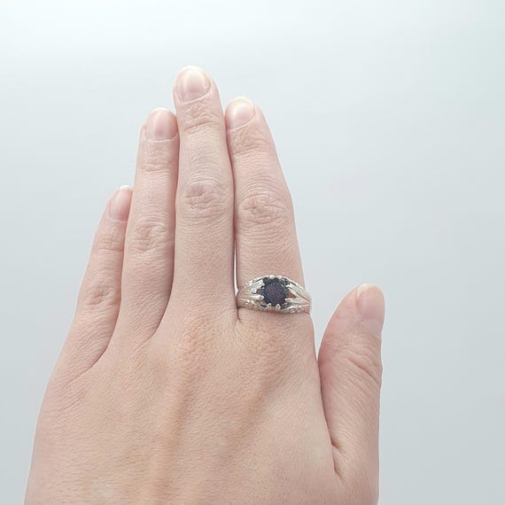 Vintage Solid Silver Garnet Gypsy Ring Solitaire … - image 3