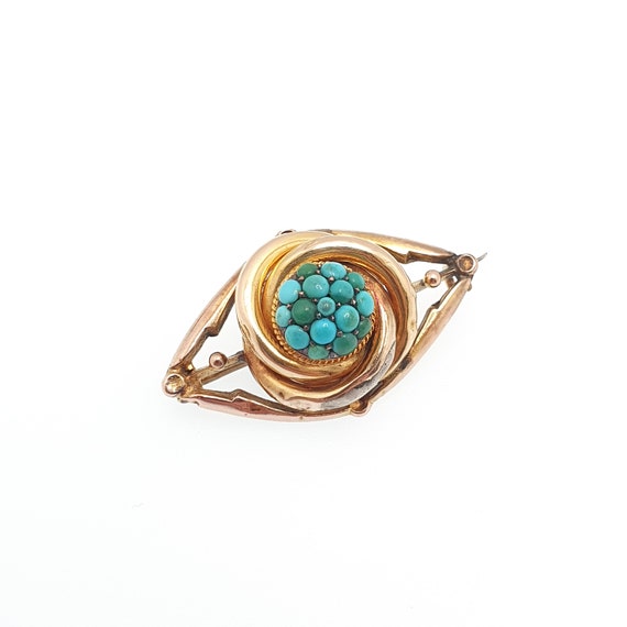 Antique Victorian 9ct Gold Turquoise Brooch Forge… - image 2