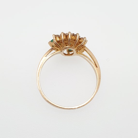 Vintage 14k Gold Emerald Cluster Ring White Spine… - image 6