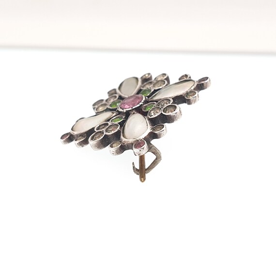 Antique Victorian Solid Silver Paste Brooch Pink … - image 6