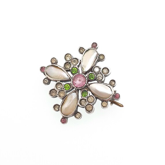 Antique Victorian Solid Silver Paste Brooch Pink … - image 2