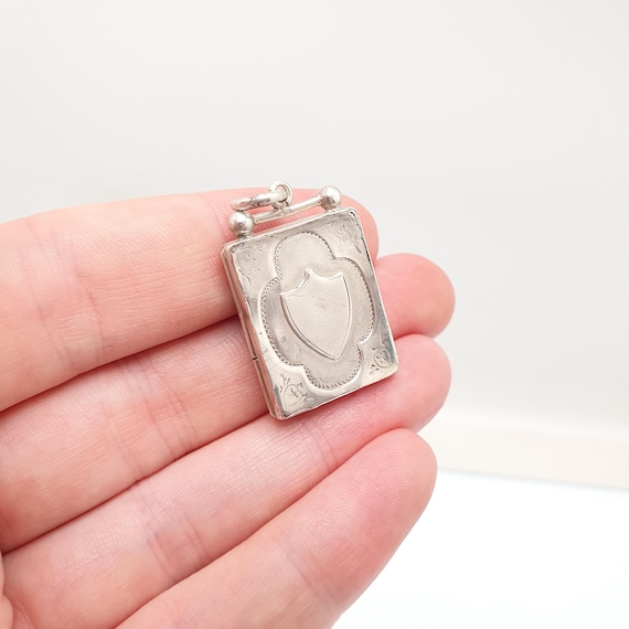 Antique Sterling Silver Locket Rectangular 1900 H… - image 8
