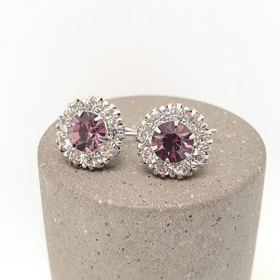 Antique Solid Silver Amethyst Paste Earrings Hook… - image 2