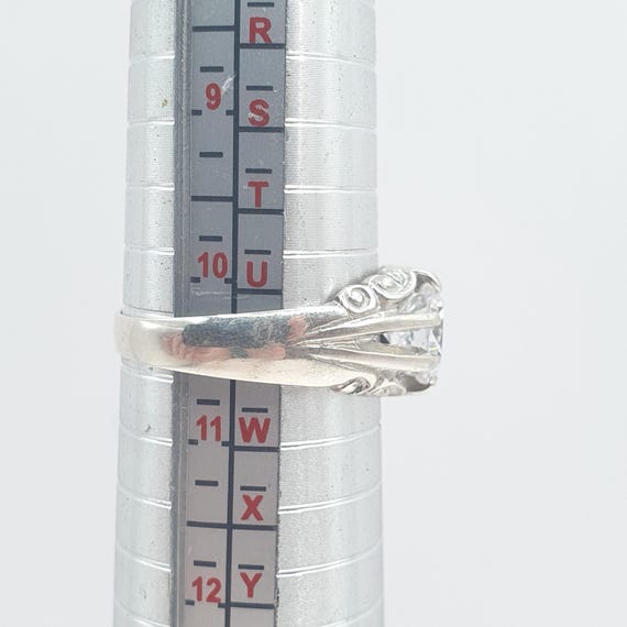 Vintage Solid Silver CZ Gypsy Ring Solitaire Roun… - image 9