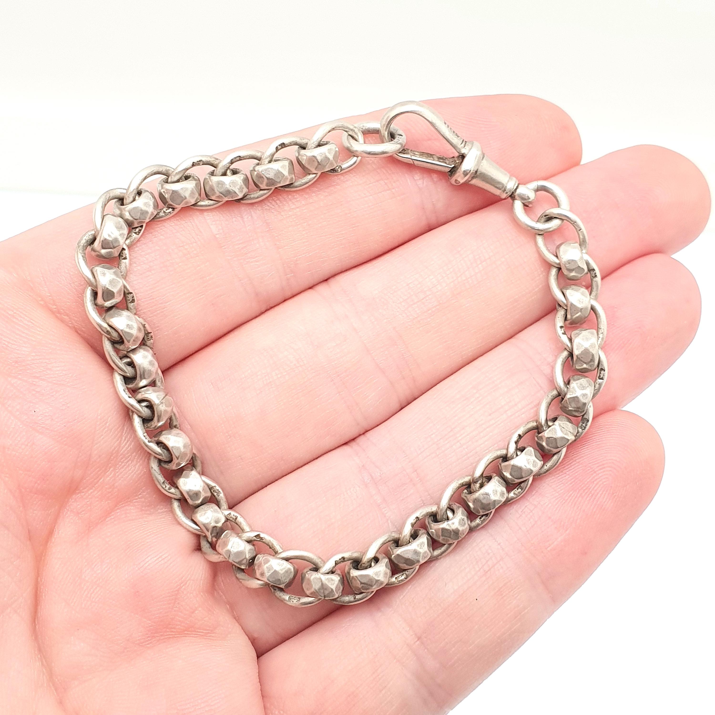 Bracelet homme en argent 925 massif vieilli et oxydé, chaîne torchon de 8 mm. Fermoir pivotant. 54 grammes. - France