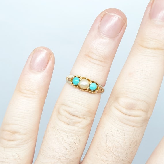 Antique Victorian 18k 18ct Gold Turquoise & Pearl… - image 4