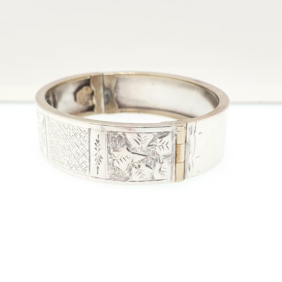 Victorian Solid Silver Antique Snap Bangle Bracel… - image 4